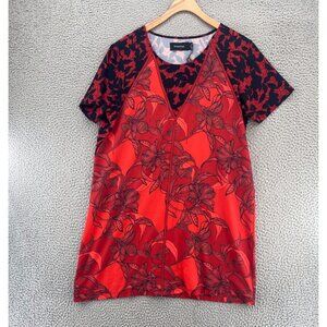 MINKPINK Dress Womens Large Red Floral Shift Tunic Short Sleeve Mini Pullover